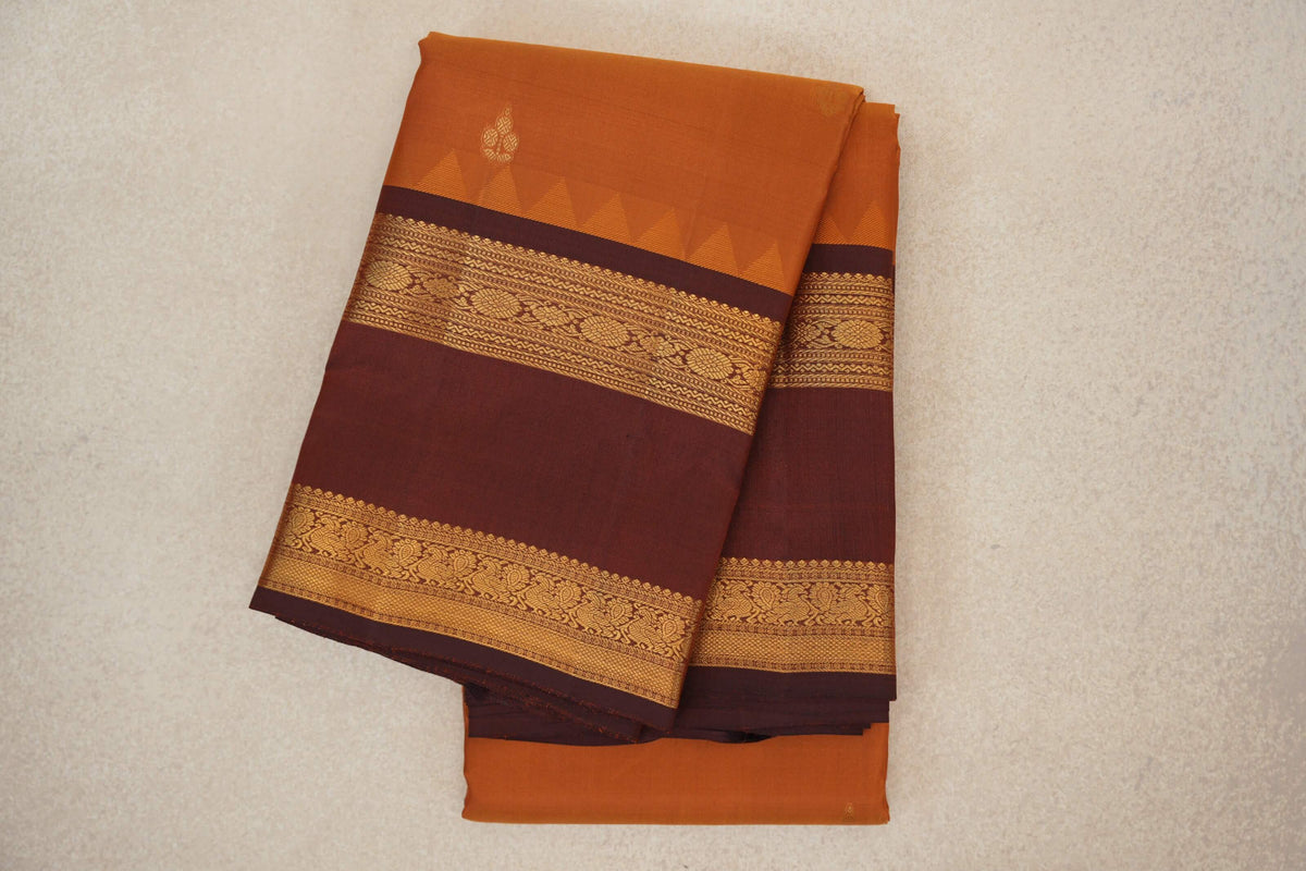 Light Brown with Deep Coffee Brown Rettai Pettu Borders Light Weight Kanjivaram Silk Saree