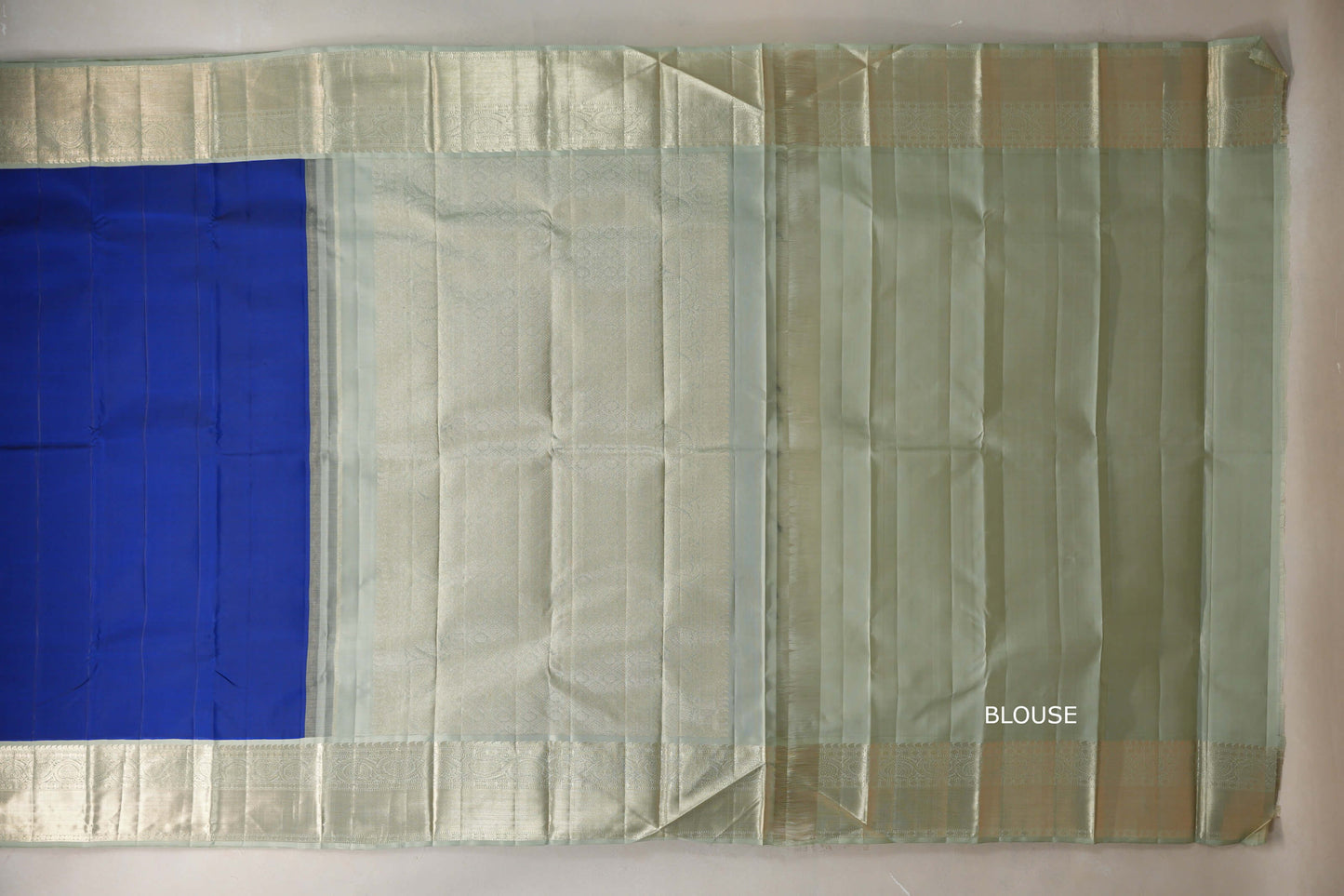 Bright blue with Sage Green borders Vintage Kanjivaram Silk Saree SS9376