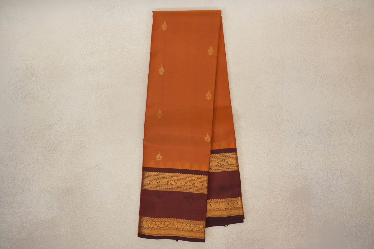 Online Light Brown with Deep Coffee Brown Rettai Pettu Borders Light Weight Kanjivaram Silk Saree