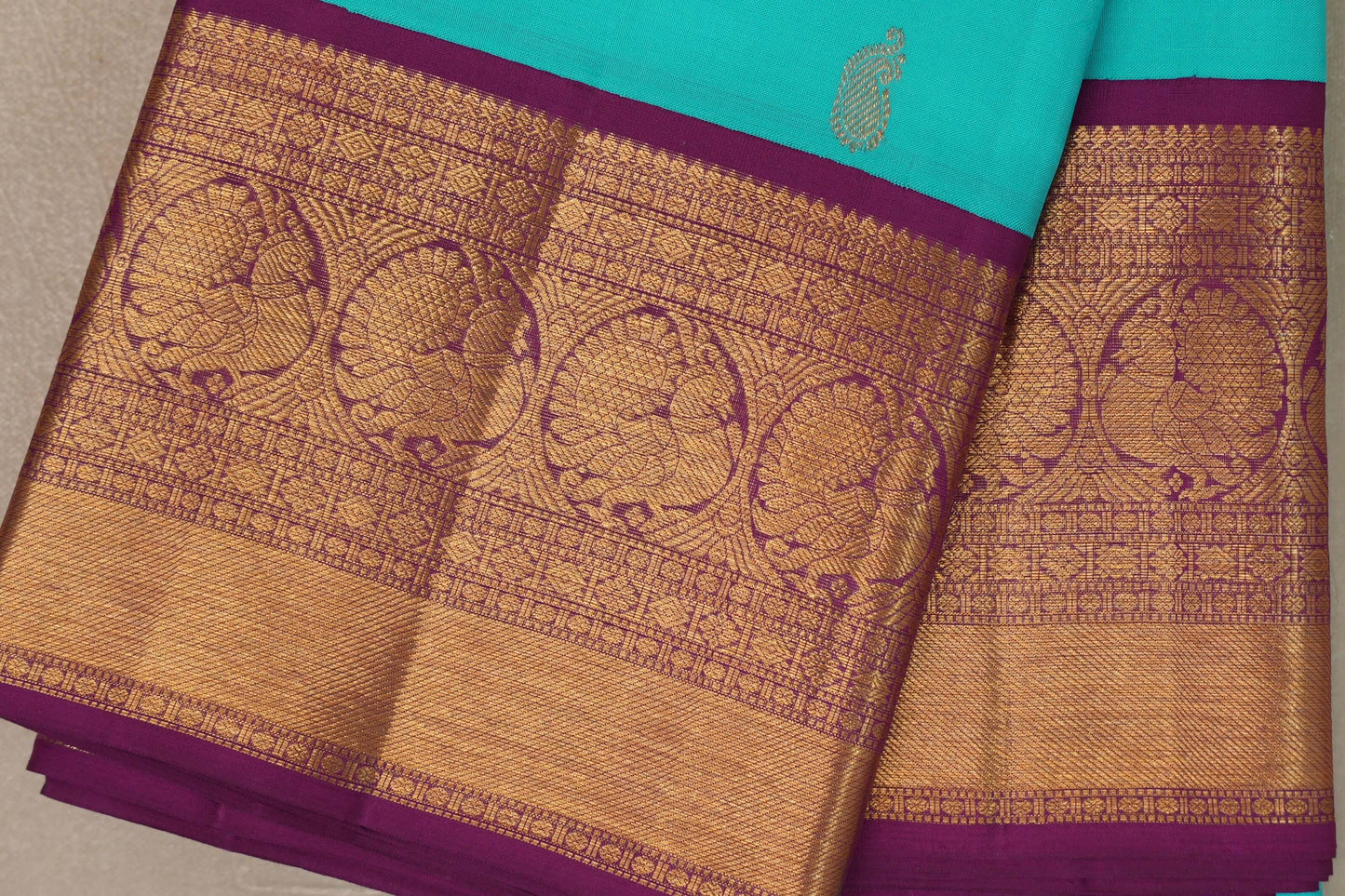Rama blue with Deep Magenta borders Vintage Kanjivaram Silk Saree SS9377