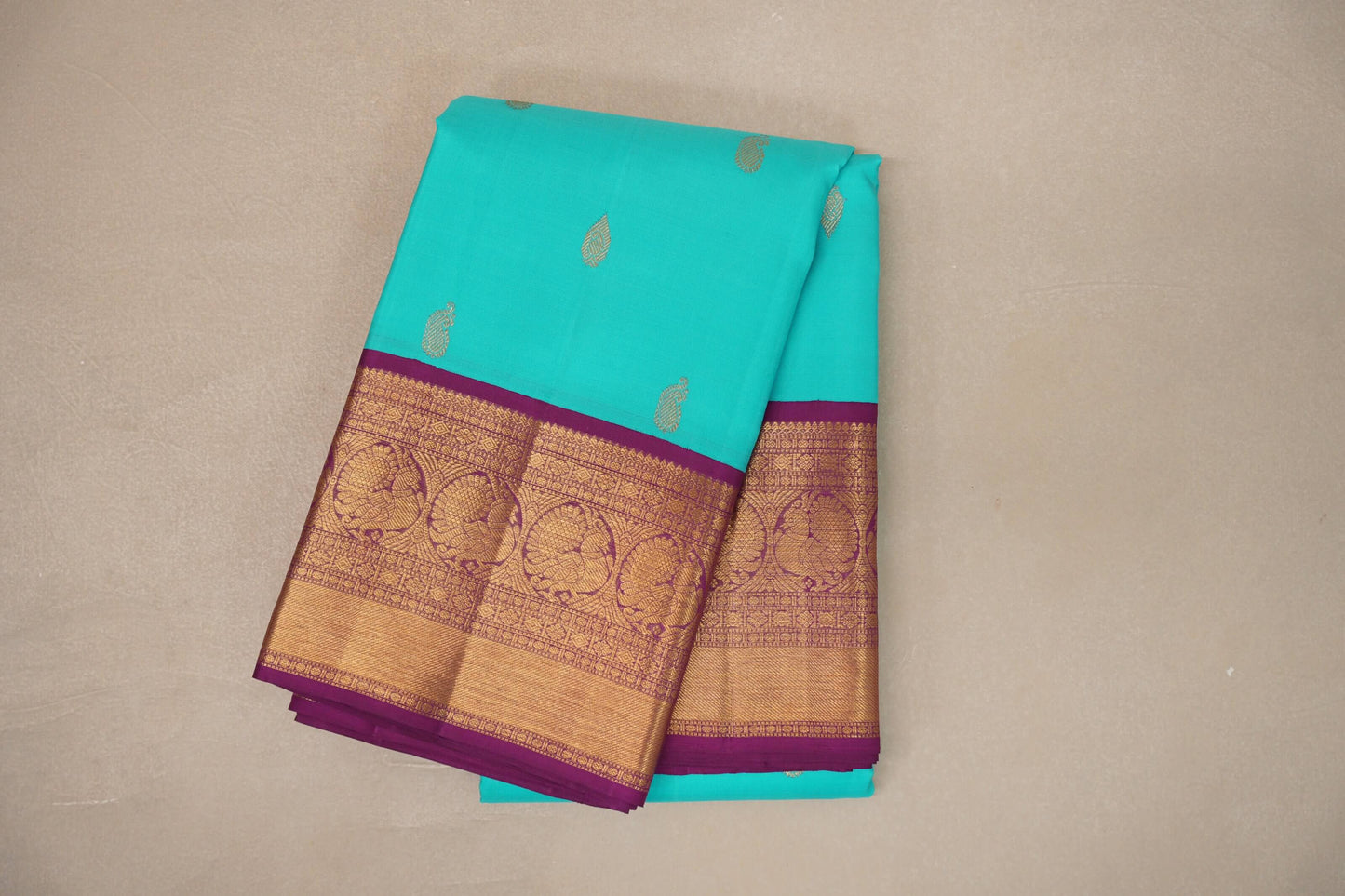 Rama blue with Deep Magenta borders Vintage Kanjivaram Silk Saree SS9377