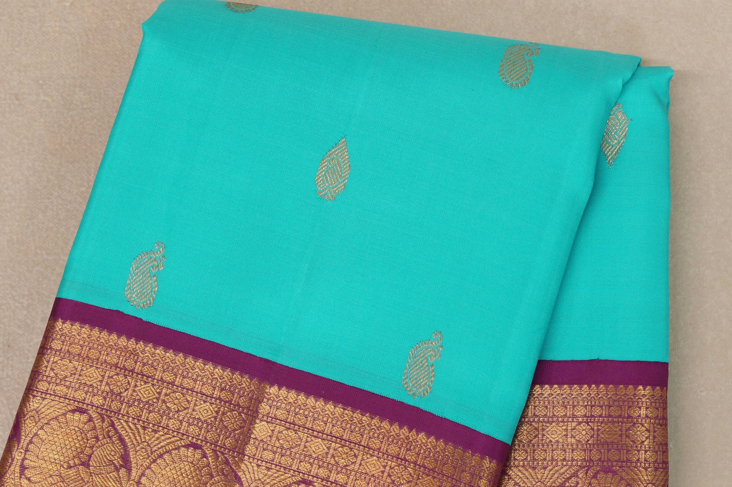 Rama blue with Deep Magenta borders Vintage Kanjivaram Silk Saree SS9377