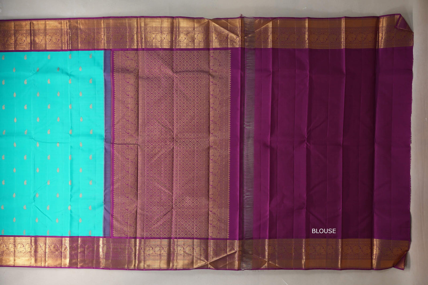 Rama blue with Deep Magenta borders Vintage Kanjivaram Silk Saree SS9377