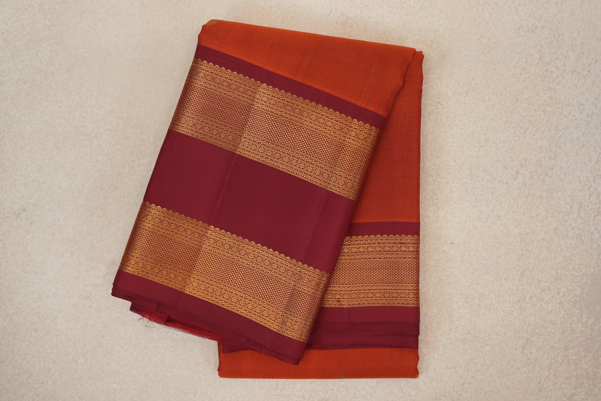 Rust Orange with Deep Reddish Maroon Rettai Pettu Borders Light Weight Kanjivaram Silk Saree