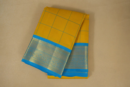 Lemon Yellow with Rama blue Borders Vintage Kanjivaram Silk Saree