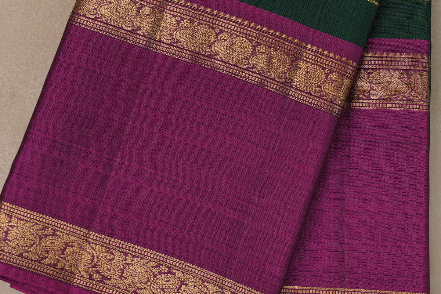 Bottle Green with Magenta borders Vintage Kanjivaram Silk Saree SS9378