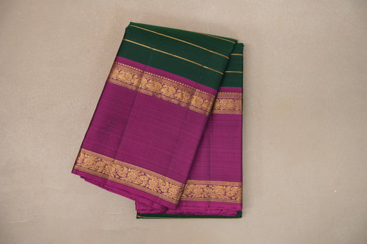 Bottle Green with Magenta borders Vintage Kanjivaram Silk Saree SS9378
