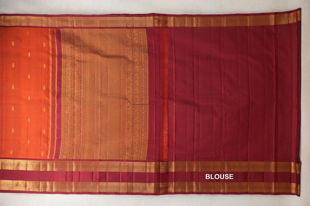 Rust Orange with Deep Reddish Maroon Rettai Pettu Borders Light Weight Kanjivaram Silk Saree blouse