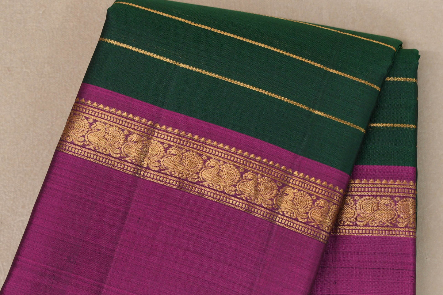 Bottle Green with Magenta borders Vintage Kanjivaram Silk Saree SS9378