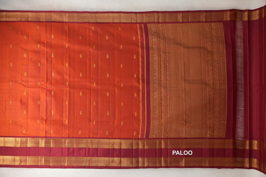 Rust Orange with Deep Reddish Maroon Rettai Pettu Borders Light Weight Kanjivaram Silk Saree paloo