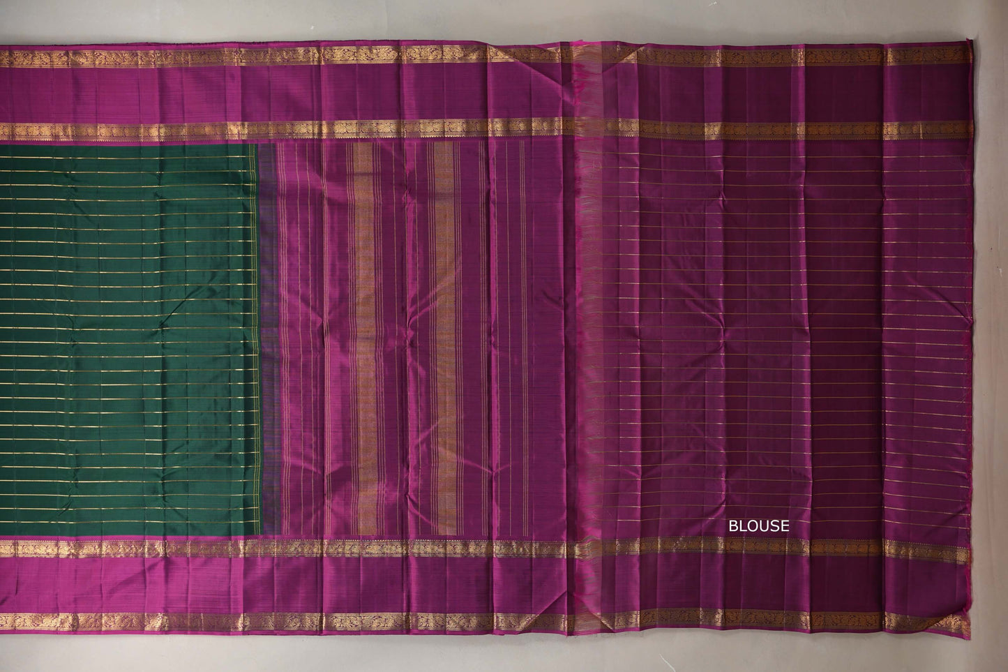 Bottle Green with Magenta borders Vintage Kanjivaram Silk Saree SS9378