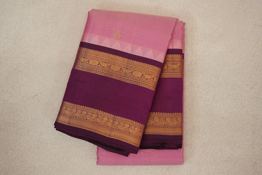 Light Rose Pink with Deep Magenta Rettai Pettu Borders Light Weight Kanjivaram Silk Saree 