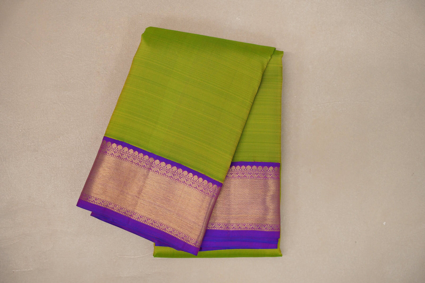 Parrot green with Dual Tone Blue and Magenta borders Vintage Kanjivaram Silk Saree SS9380