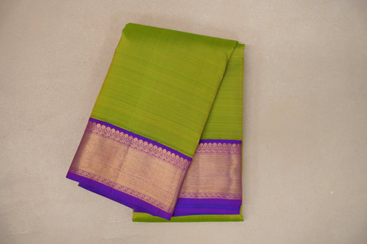 Parrot green with Dual Tone Blue and Magenta borders Vintage Kanjivaram Silk Saree SS9380