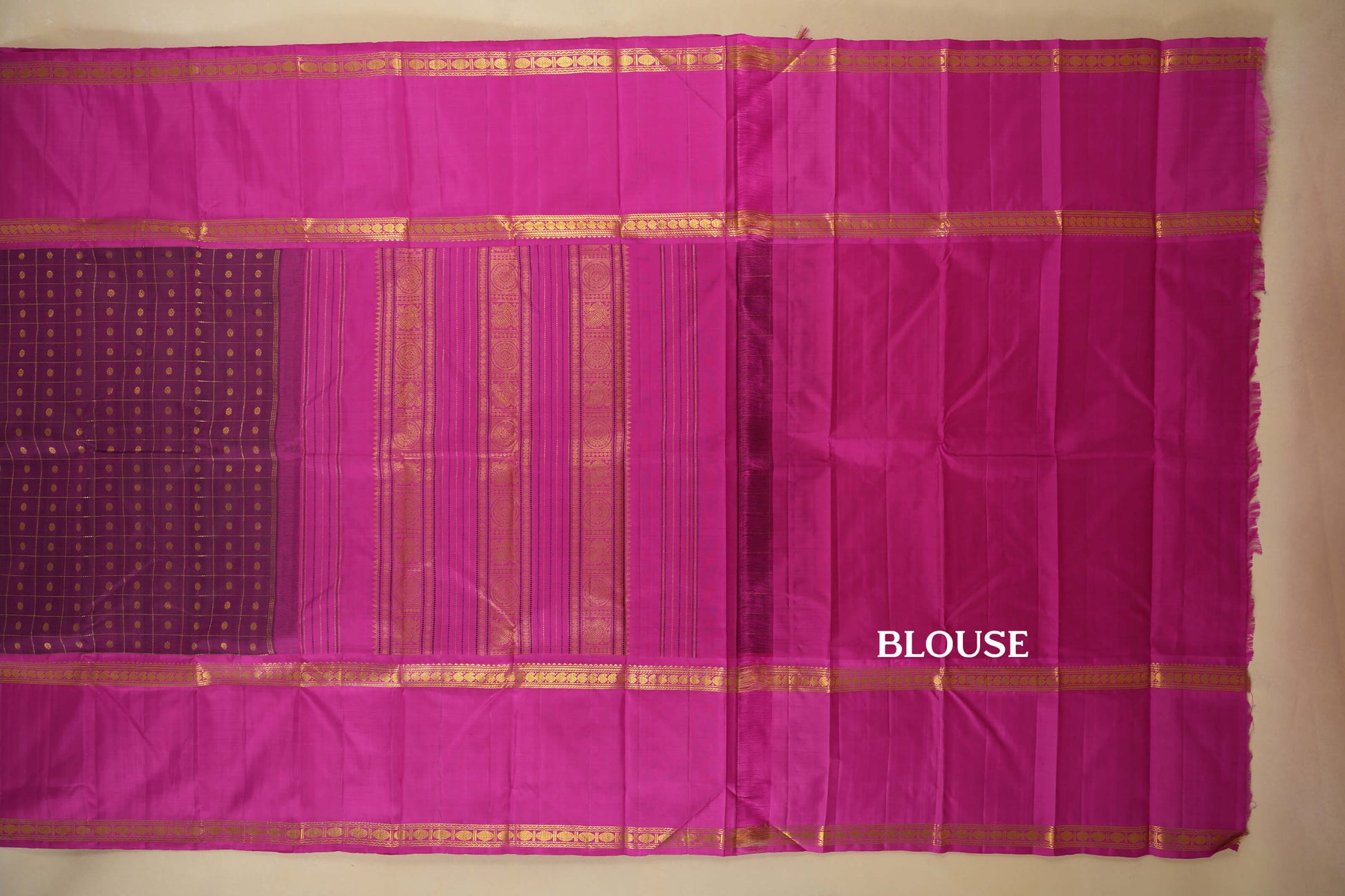 Magenta with Pink Borders Vintage Kanjivaram Silk Saree blouse