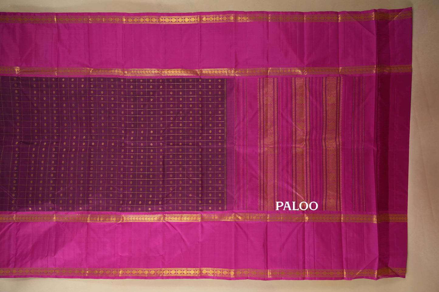 Magenta with Pink Borders Vintage Kanjivaram Silk Saree paloo