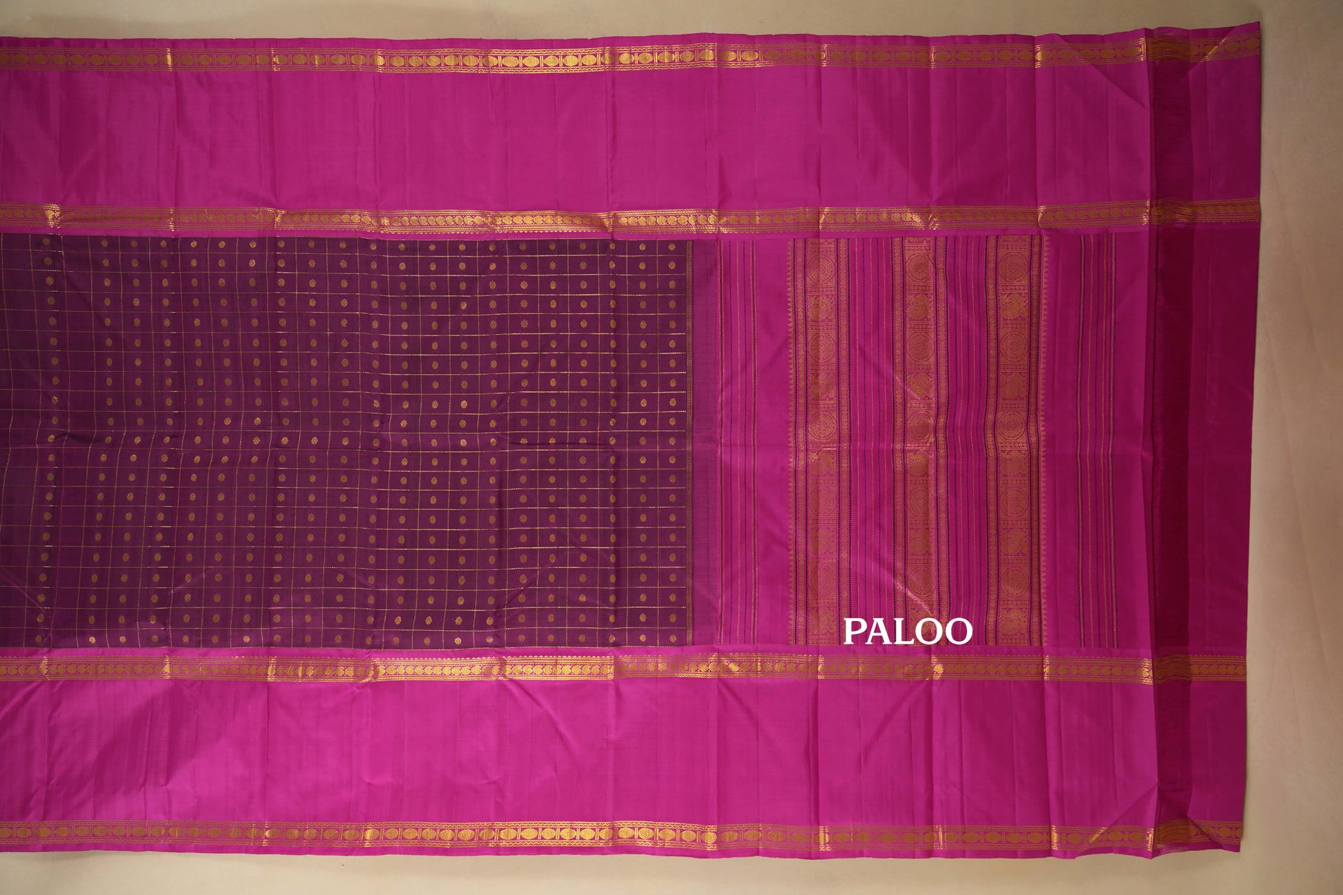 Magenta with Pink Borders Vintage Kanjivaram Silk Saree paloo