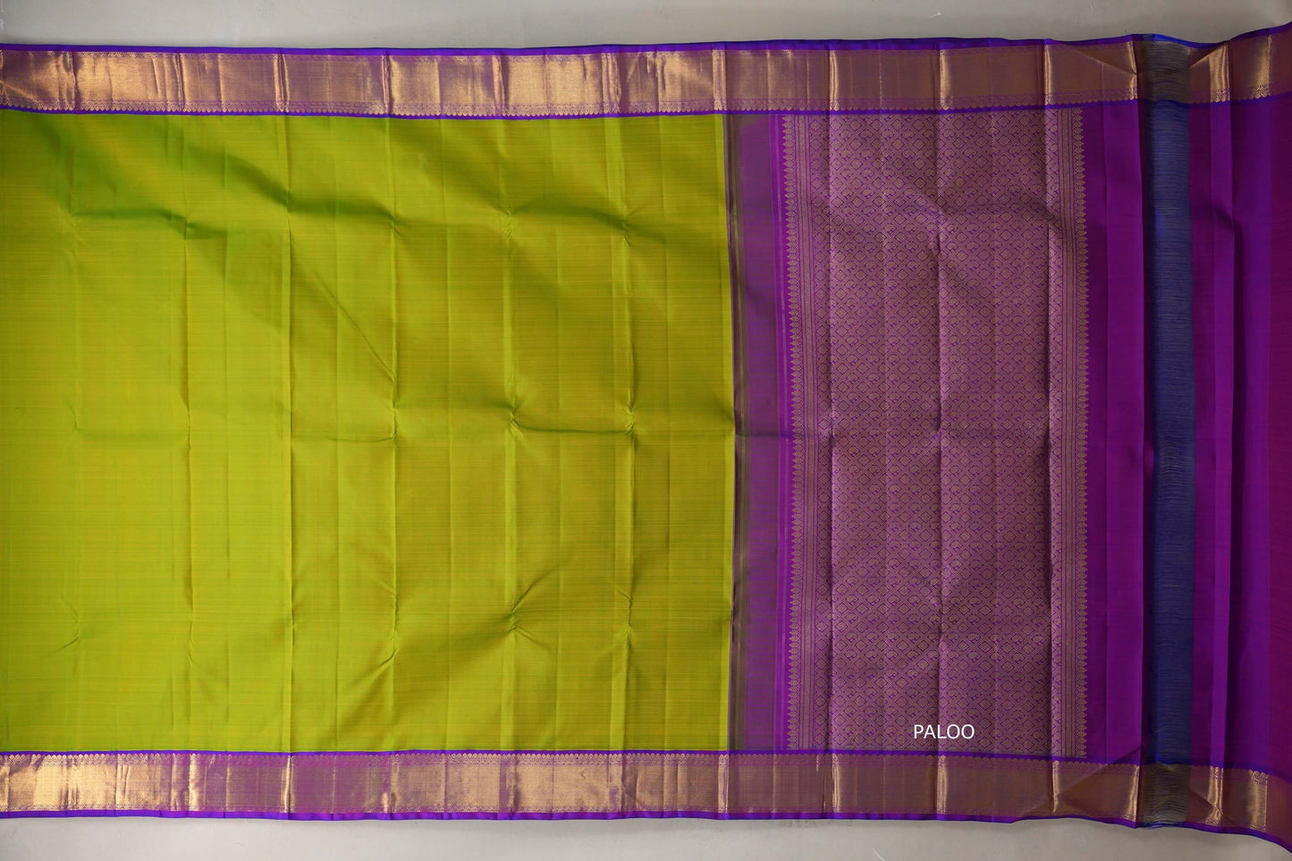 Parrot green with Dual Tone Blue and Magenta borders Vintage Kanjivaram Silk Saree SS9380