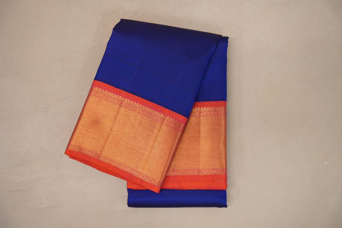 Deep blue with Orangish Pink borders Vintage Kanjivaram Silk Saree SS9381