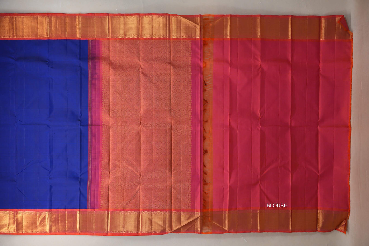 Deep blue with Orangish Pink borders Vintage Kanjivaram Silk Saree SS9381