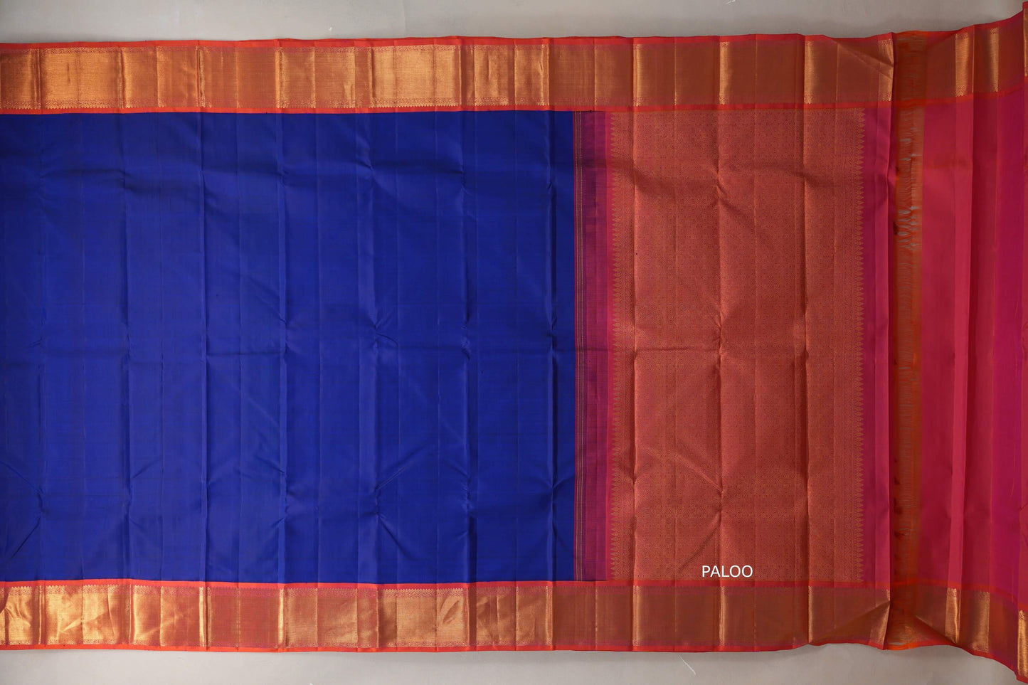 Deep blue with Orangish Pink borders Vintage Kanjivaram Silk Saree SS9381