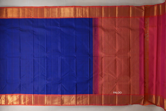 Deep blue with Orangish Pink borders Vintage Kanjivaram Silk Saree SS9381