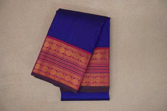 Deep blue with Orangish Pink borders Vintage Kanjivaram Silk Saree SS9383