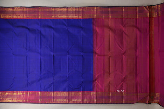 Deep blue with Orangish Pink borders Vintage Kanjivaram Silk Saree SS9383
