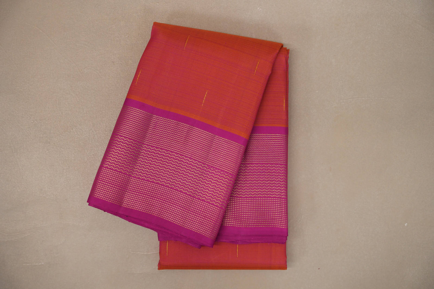Dual Tone Orangish Pink and Pink Vintage Kanjivaram Silk Saree SS9384