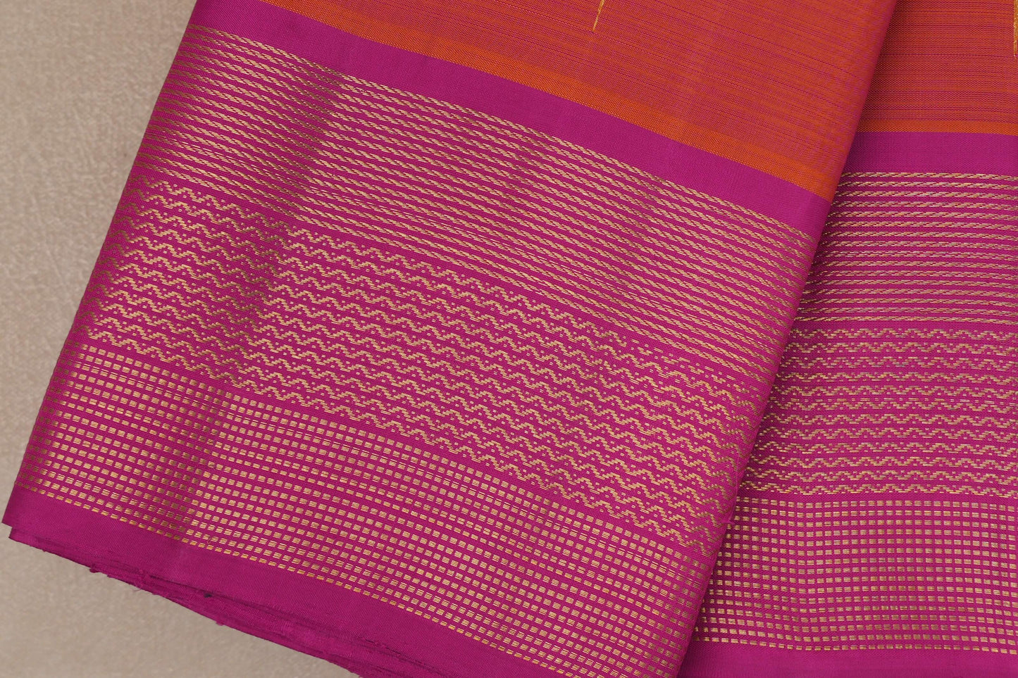 Dual Tone Orangish Pink and Pink Vintage Kanjivaram Silk Saree SS9384