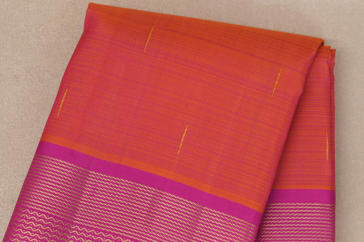 Dual Tone Orangish Pink and Pink Vintage Kanjivaram Silk Saree SS9384