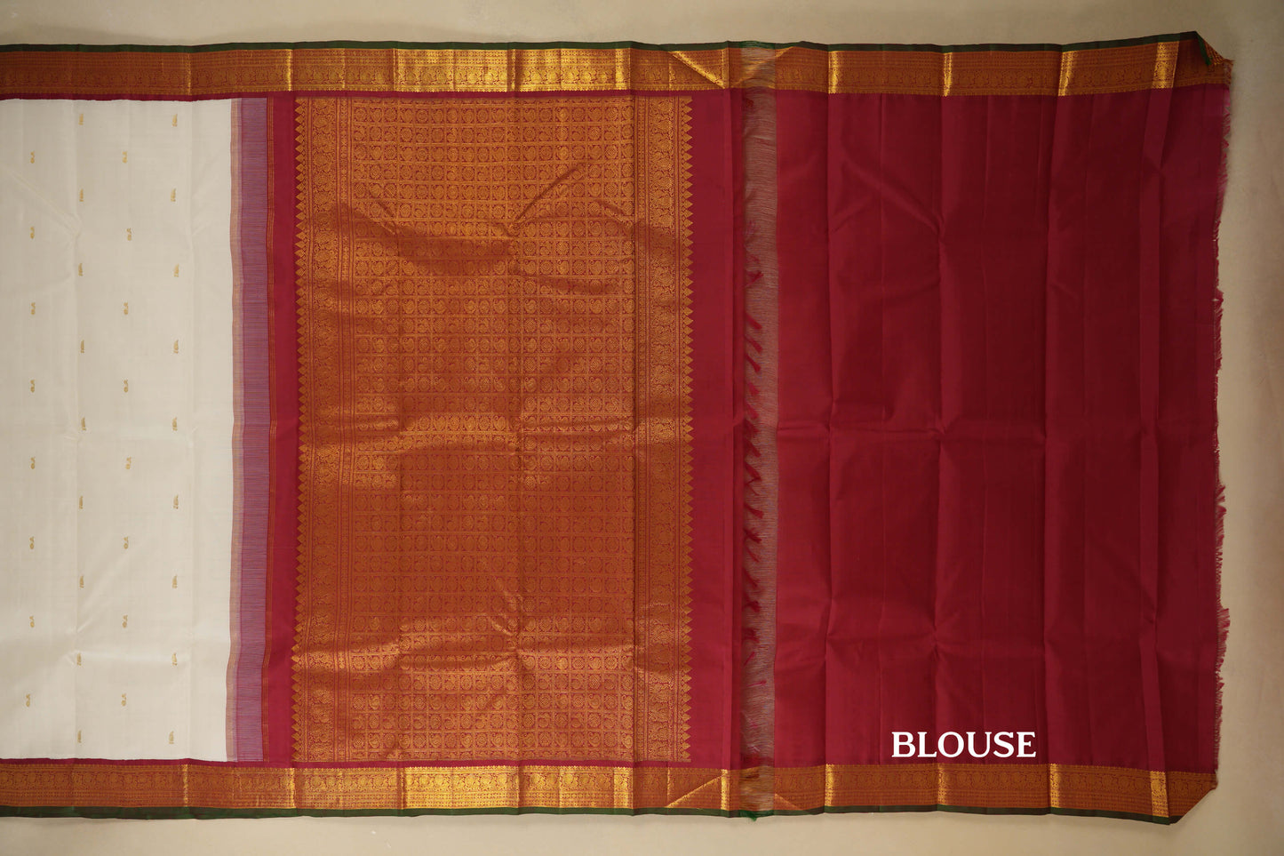 White with Maroon Borders Vintage Kanjivaram Silk Saree blouse