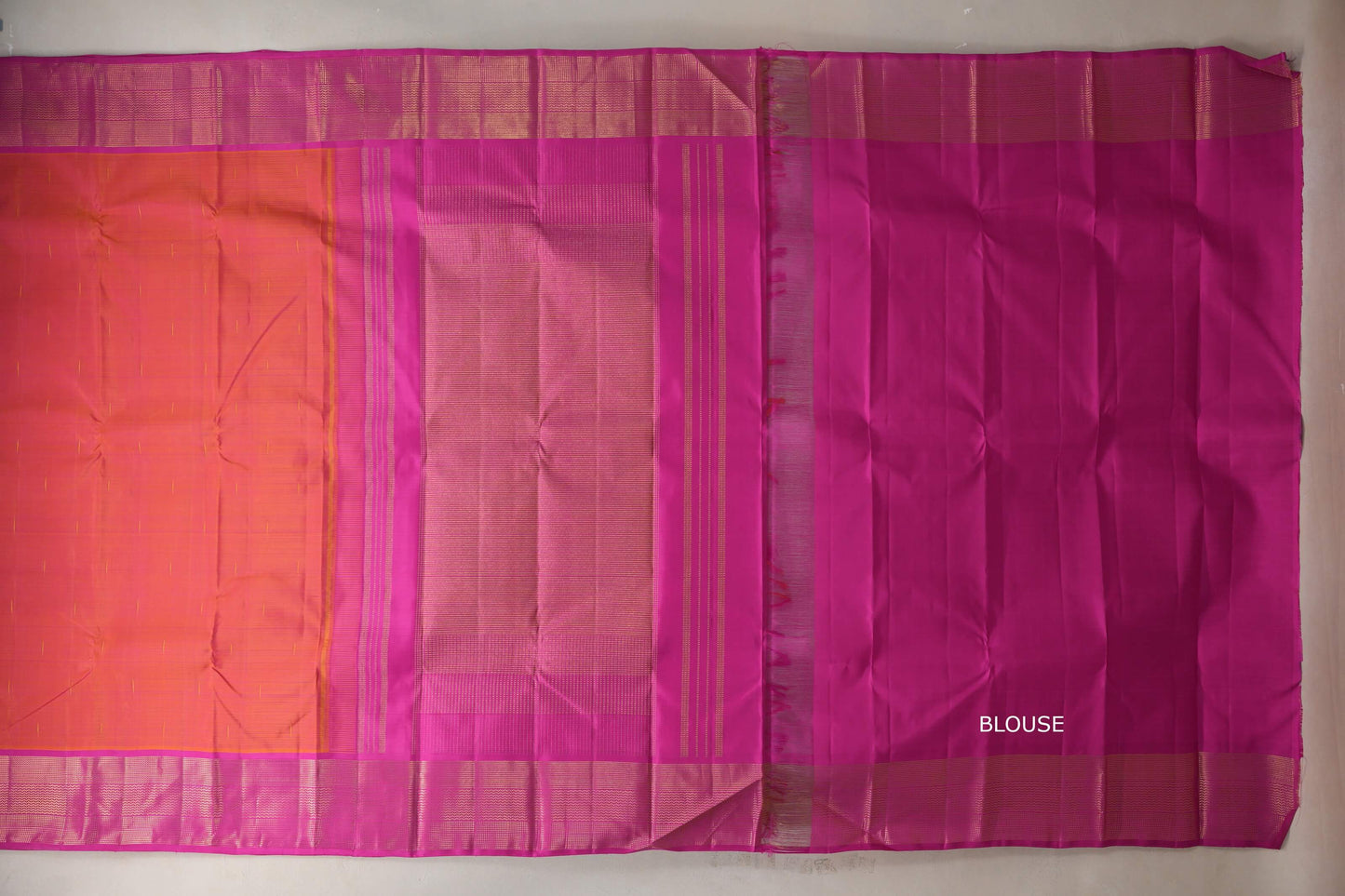 Dual Tone Orangish Pink and Pink Vintage Kanjivaram Silk Saree SS9384