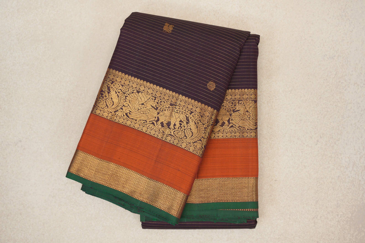Deep Plum Vaira Oosi Vintage Kanjivaram Silk Saree 