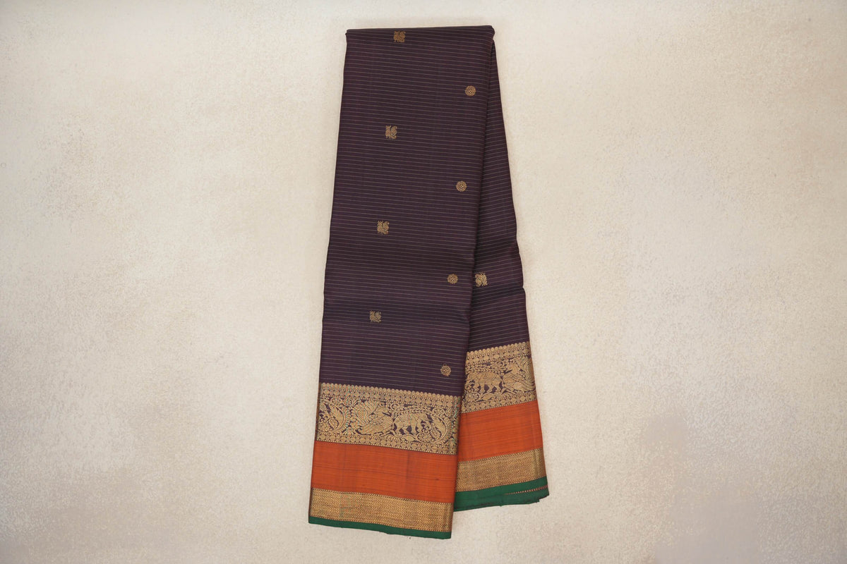 Online Deep Plum Vaira Oosi Vintage Kanjivaram Silk Saree 