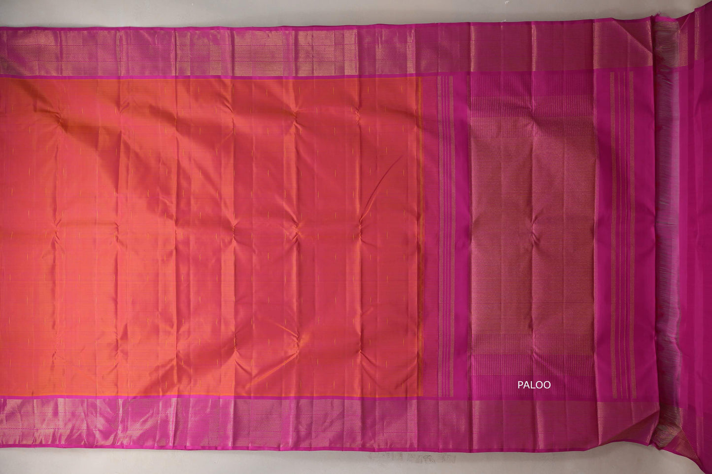Dual Tone Orangish Pink and Pink Vintage Kanjivaram Silk Saree SS9384