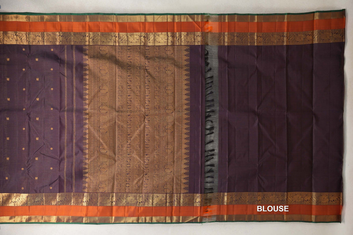 Deep Plum Vaira Oosi Vintage Kanjivaram Silk Saree blouse