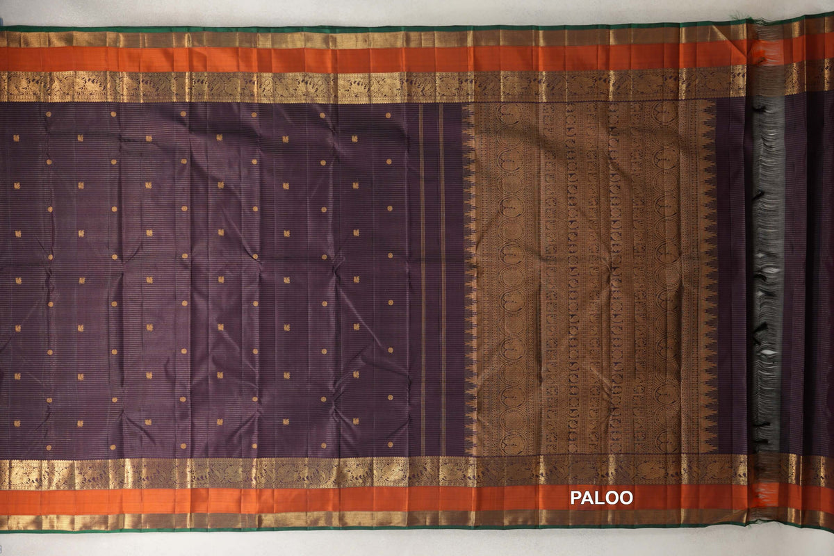 Deep Plum Vaira Oosi Vintage Kanjivaram Silk Saree paloo