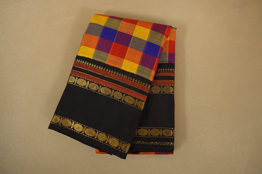 Multi Color with Deep Brown Borders Vintage Kanjivaram Silk Saree