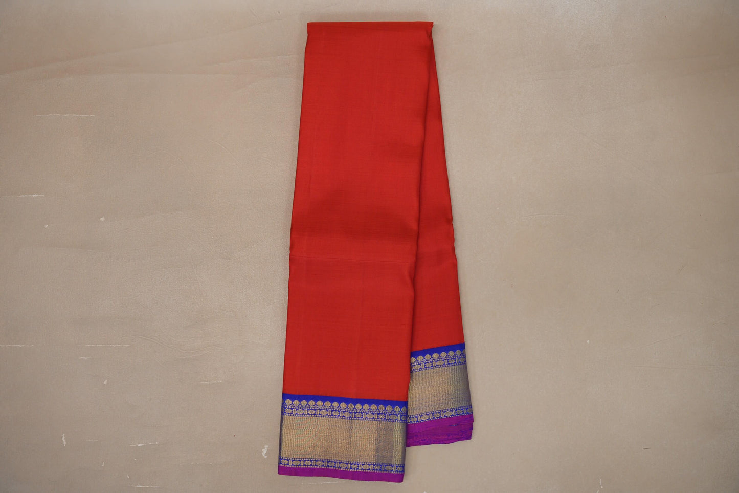 Bright orangish red with Royal Blue borders Vintage Kanjivaram Silk Saree SS9386