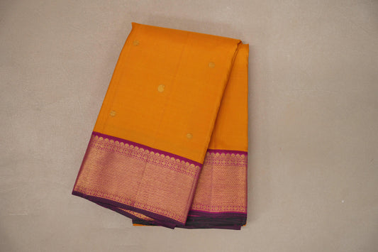 Mango yellow with Deep pink with green selvedge borders Vintage Kanjivaram Silk Saree SS9387