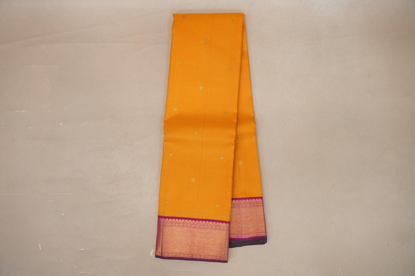 Mango yellow with Deep pink with green selvedge borders Vintage Kanjivaram Silk Saree SS9387