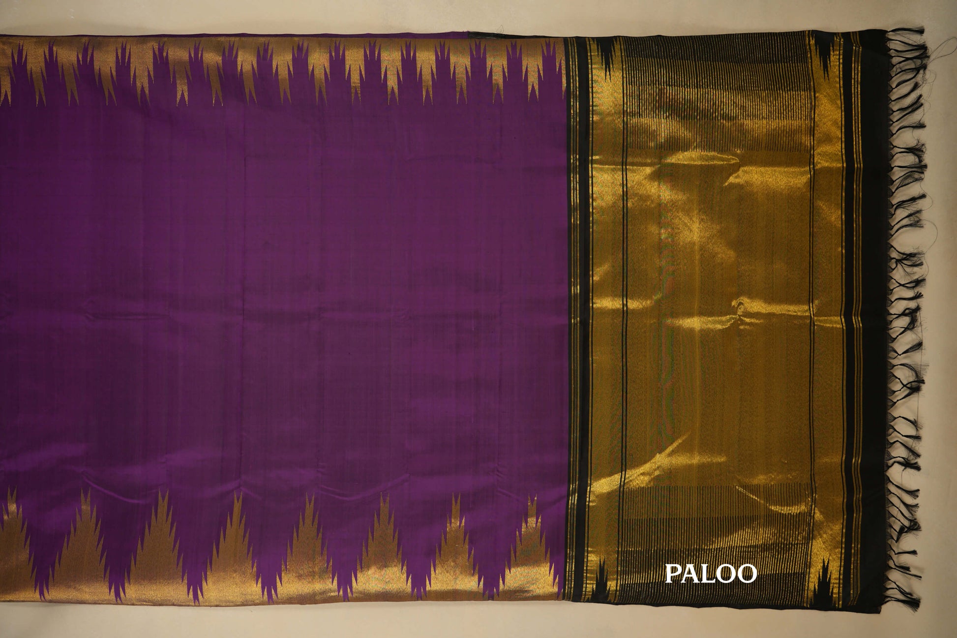 Magenta with Tissue Temple Borders Vintage Kanjivaram Silk Saree paloo