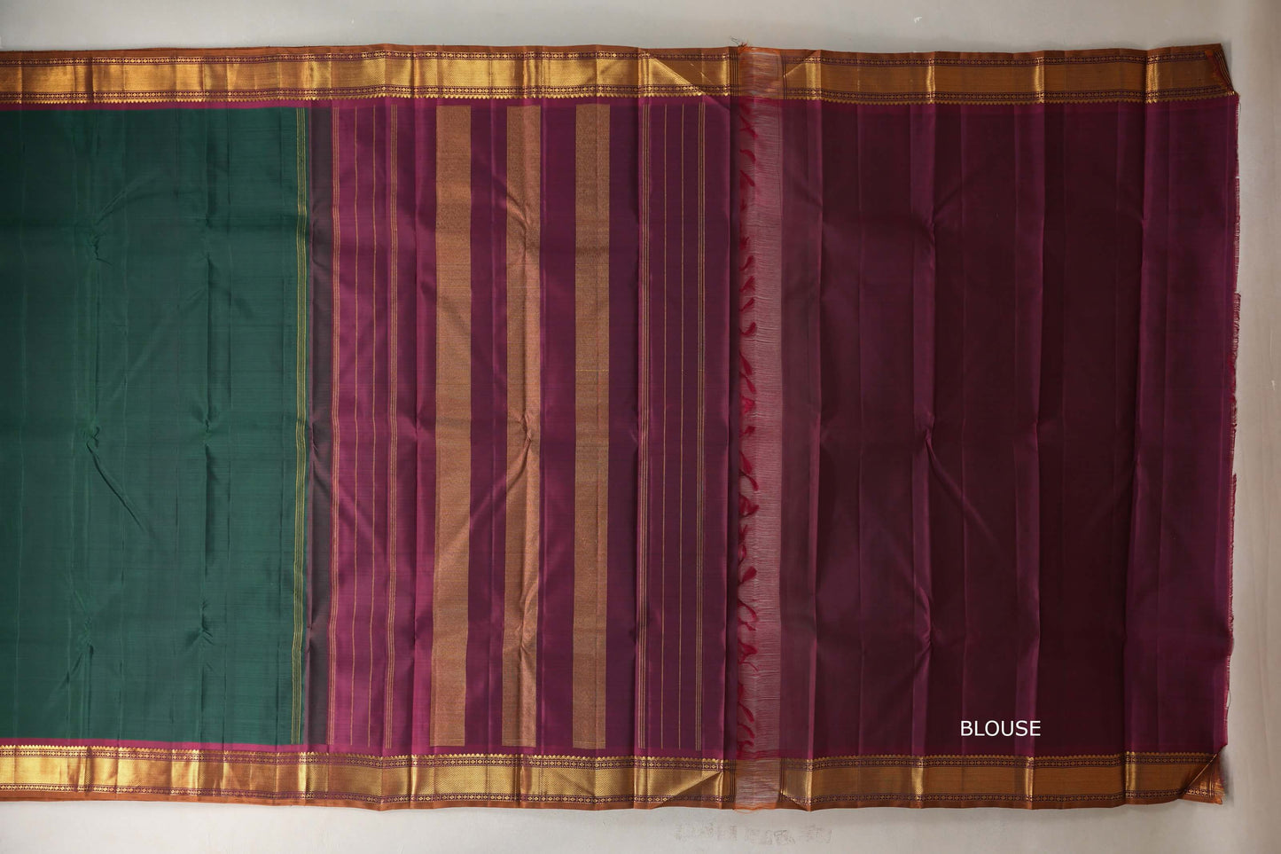 Bottle Green with deep maroon borders Vintage Kanjivaram Silk Saree SS9389