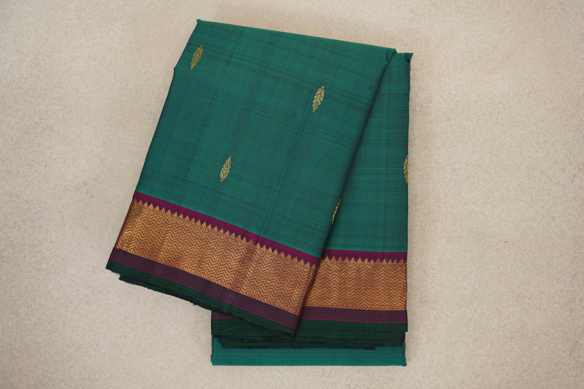 Teal Green with Deep Magenta with Dark Green Selvedge Borders Vintage Kanjivaram Silk Saree