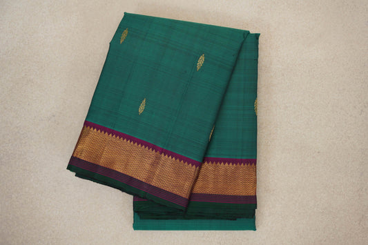Teal Green with Deep Magenta with Dark Green Selvedge Borders Vintage Kanjivaram Silk Saree