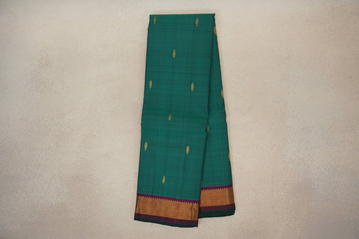 Online Teal Green with Deep Magenta with Dark Green Selvedge Borders Vintage Kanjivaram Silk Saree
