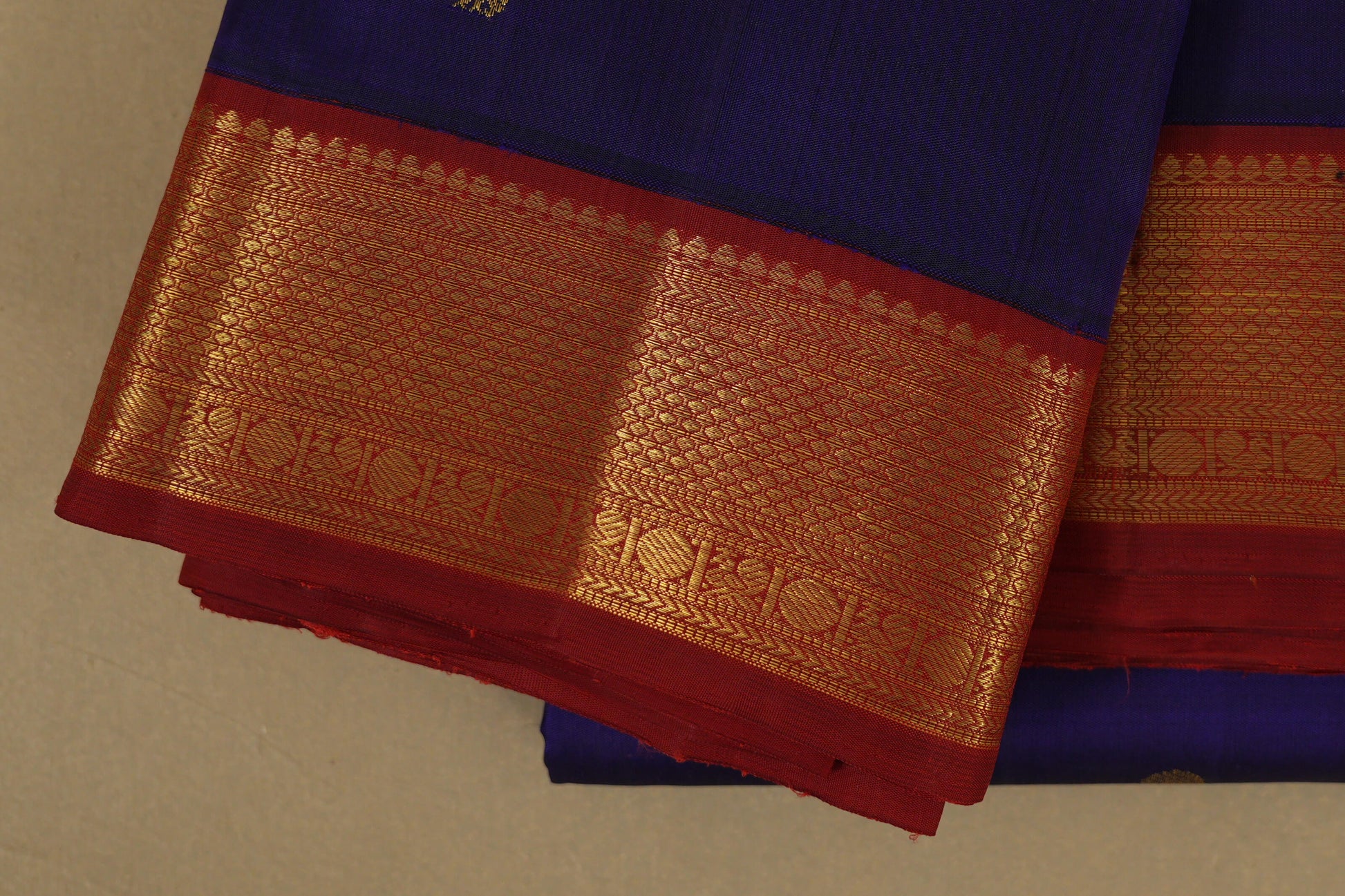 Ink Blue with Rust Borders Vintage Kanjivaram Silk Saree online