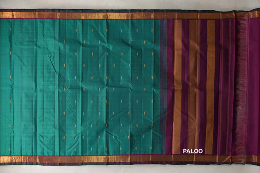 Teal Green with Deep Magenta with Dark Green Selvedge Borders Vintage Kanjivaram Silk Saree paloo