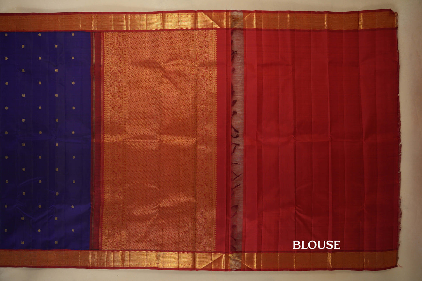 Ink Blue with Rust Borders Vintage Kanjivaram Silk Saree blouse